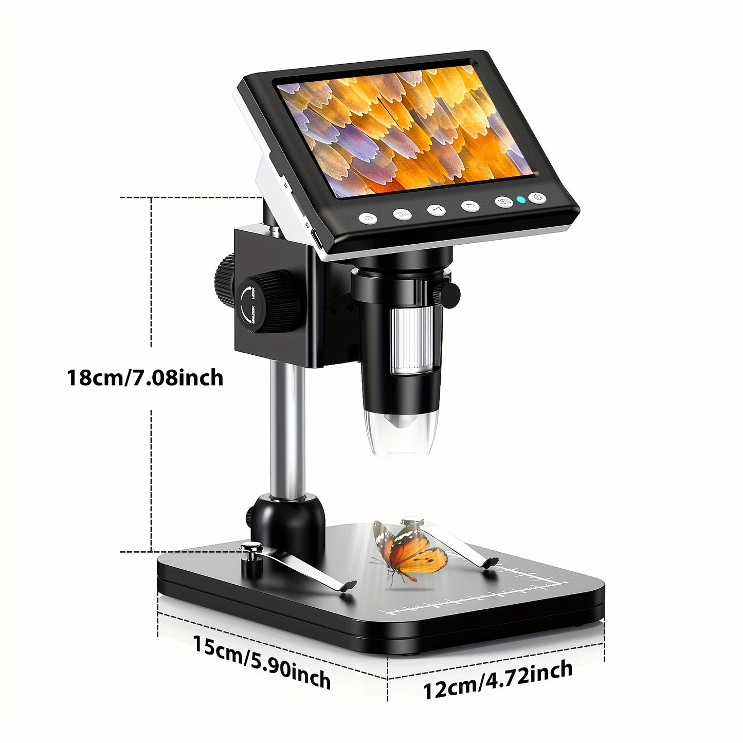 4.3" LCD Digital Microscope 1000X with Screen, USB, LED, for Coins & Windows PC