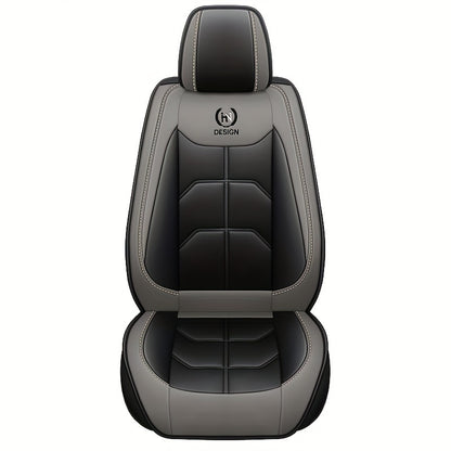 Black PU Leather Front Car Seat Covers – Red Stitching for Sedans, SUVs, Trucks