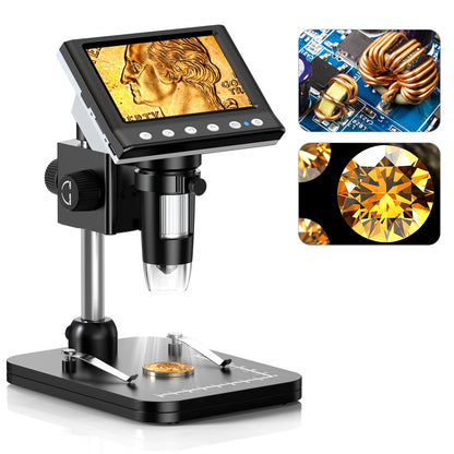 4.3" LCD Digital Microscope 1000X with Screen, USB, LED, for Coins & Windows PC