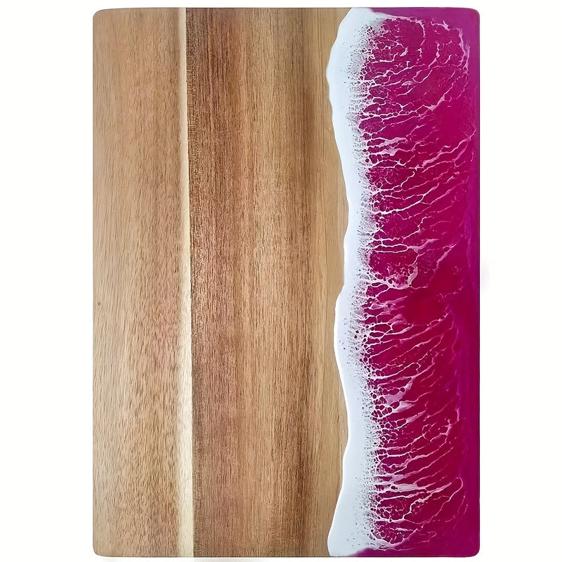 Moktan Sabai Acacia Wood Resin Wave Cutting Board Ocean River Serving Tray 46x23cm Pink side waves