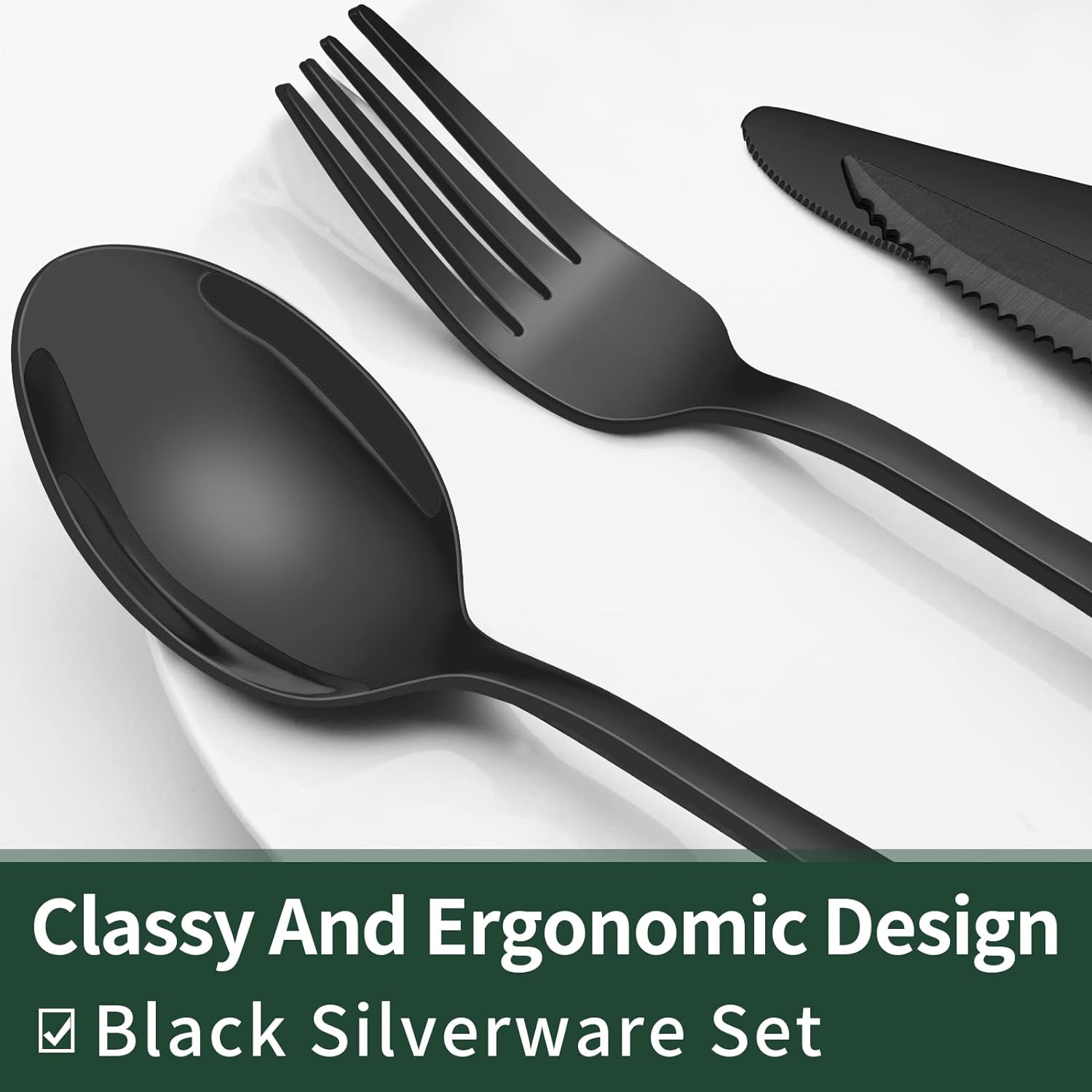 Moktan Sabai 24 Piece Black Stainless Steel Cutlery Set for 4 with Steak Knives