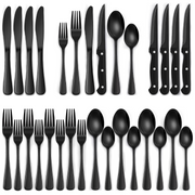 Moktan Sabai 24 Piece Black Stainless Steel Cutlery Set for 4 with Steak Knives Round edge