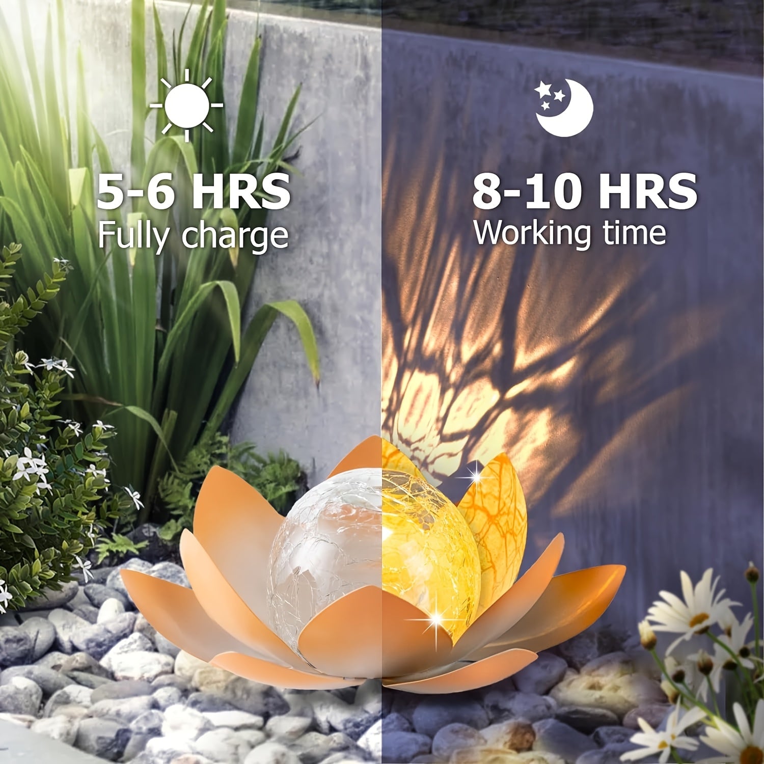 Moktan Sabai Set of 2 Lotus Solar Garden Lights – Waterproof Cracked Glass Outdoor Decor Lamps