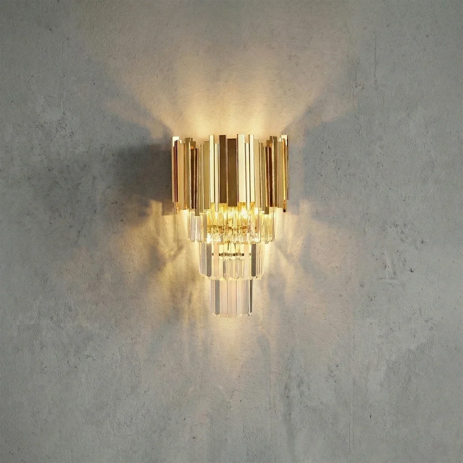 Moktan Sabai Art Deco Crystal Wall Sconce Gold Chrome – Empire Style E12 Dimmable Wall Light
