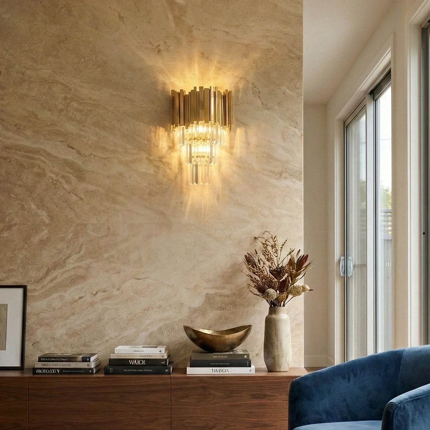 Moktan Sabai Art Deco Crystal Wall Sconce Gold Chrome – Empire Style E12 Dimmable Wall Light