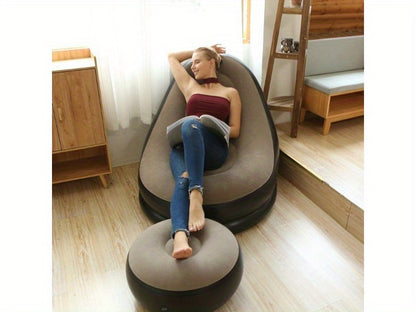 Adult Inflatable Recliner with Foot Stool – Foldable Air Sofa, Portable Chair