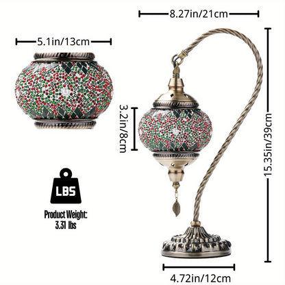 Turkish Mosaic Table Lamp – Swan Neck Moroccan Bedside Light with LED Bulb