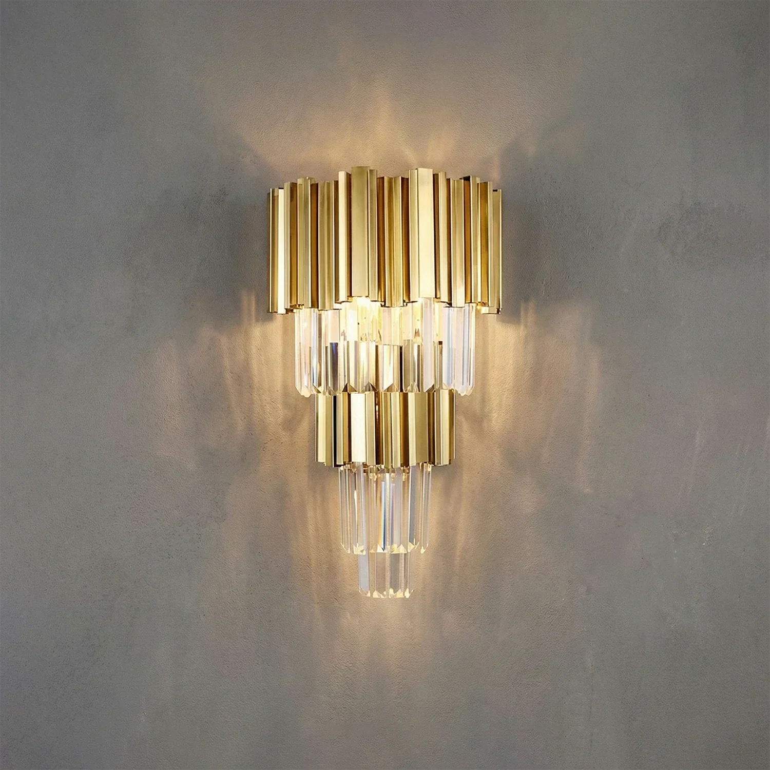 Moktan Sabai Art Deco Crystal Wall Sconce Gold Chrome – Empire Style E12 Dimmable Wall Light