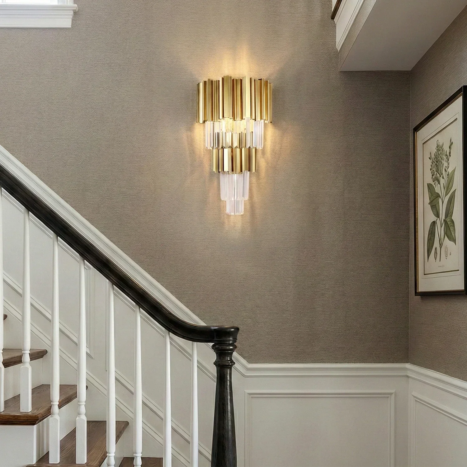 Moktan Sabai Art Deco Crystal Wall Sconce Gold Chrome – Empire Style E12 Dimmable Wall Light