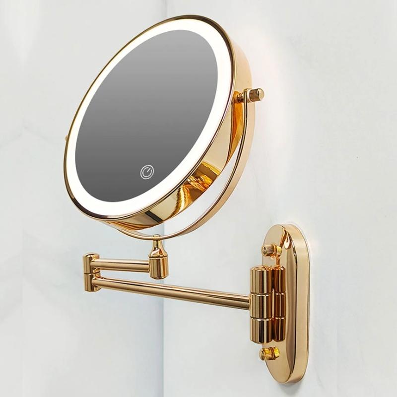 Moktan Sabai Rechargeable LED Makeup Mirror 10X Magnifying Wall Mount Gold 3X Magnifying Mirror