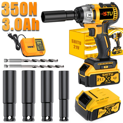 21V Cordless Impact Wrench Drill – Brushless, 4000mAh, Kit w/ Case & Sockets