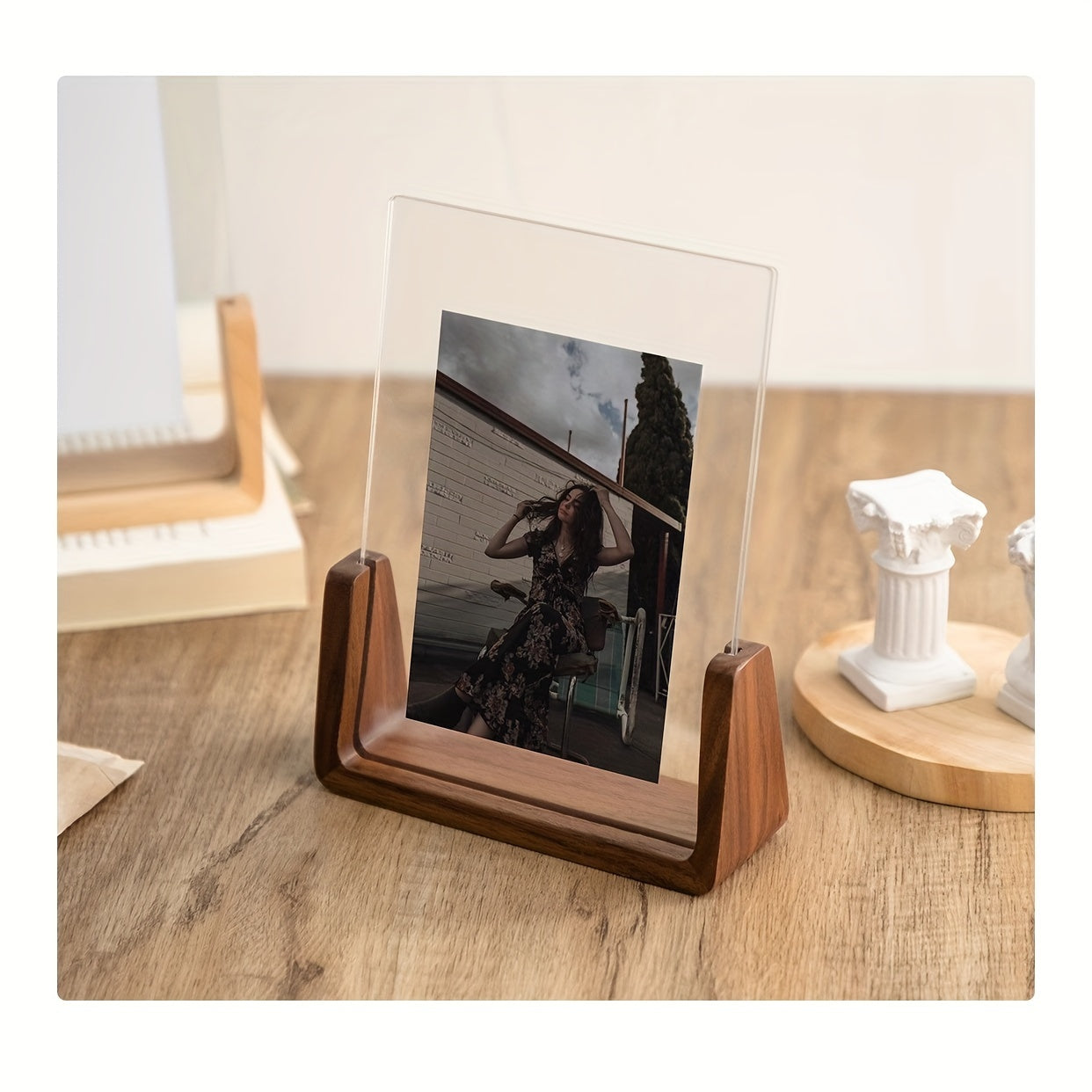 Moktan Sabai 6 Inch Acrylic Photo Frame U Shaped Wood Desktop Picture Frame