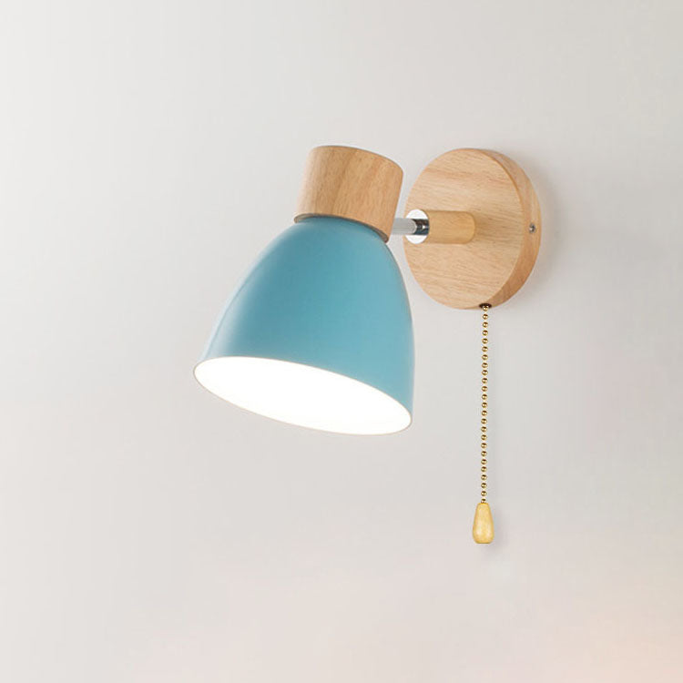 Moktan Sabai Modern Minimalist Wooden Cone Wall Sconce LED E27 Wall Light Blue