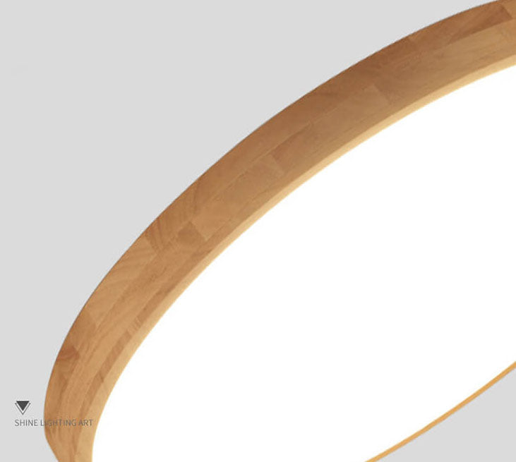 Moktan Sabai Nordic Solid Wood Round Ultra Thin LED Flush Mount Ceiling Light 18W