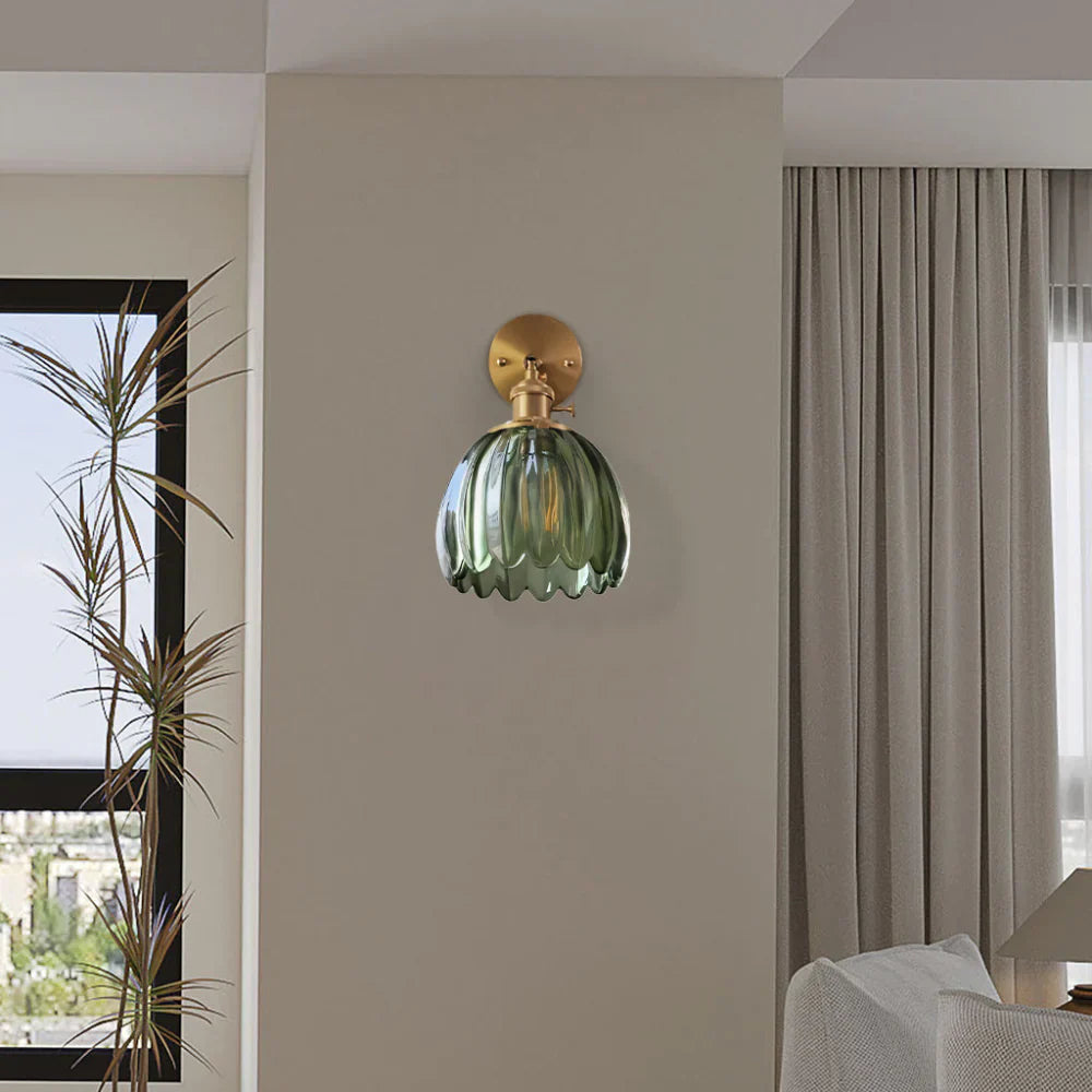 Moktan Sabai Vintage Brass Tulip Glass Wall Sconce 1-Light Classic Wall Light