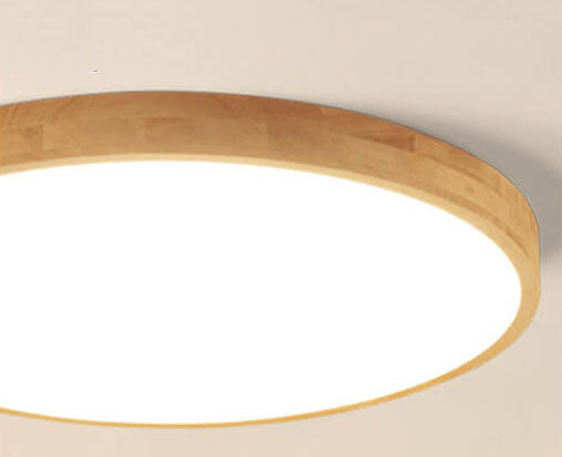 Moktan Sabai Nordic Solid Wood Round Ultra Thin LED Flush Mount Ceiling Light 18W