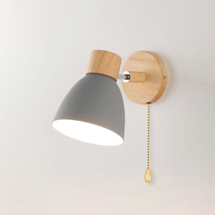 Moktan Sabai Modern Minimalist Wooden Cone Wall Sconce LED E27 Wall Light Gray
