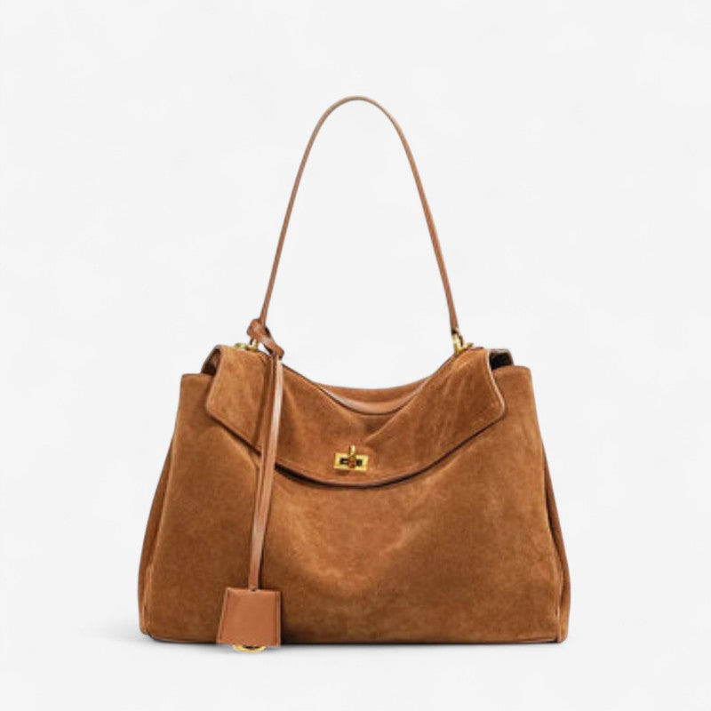 Moktan Sabai Riley Large Rectangular Handbag with Adjustable Straps & Zip Closure White Brown
