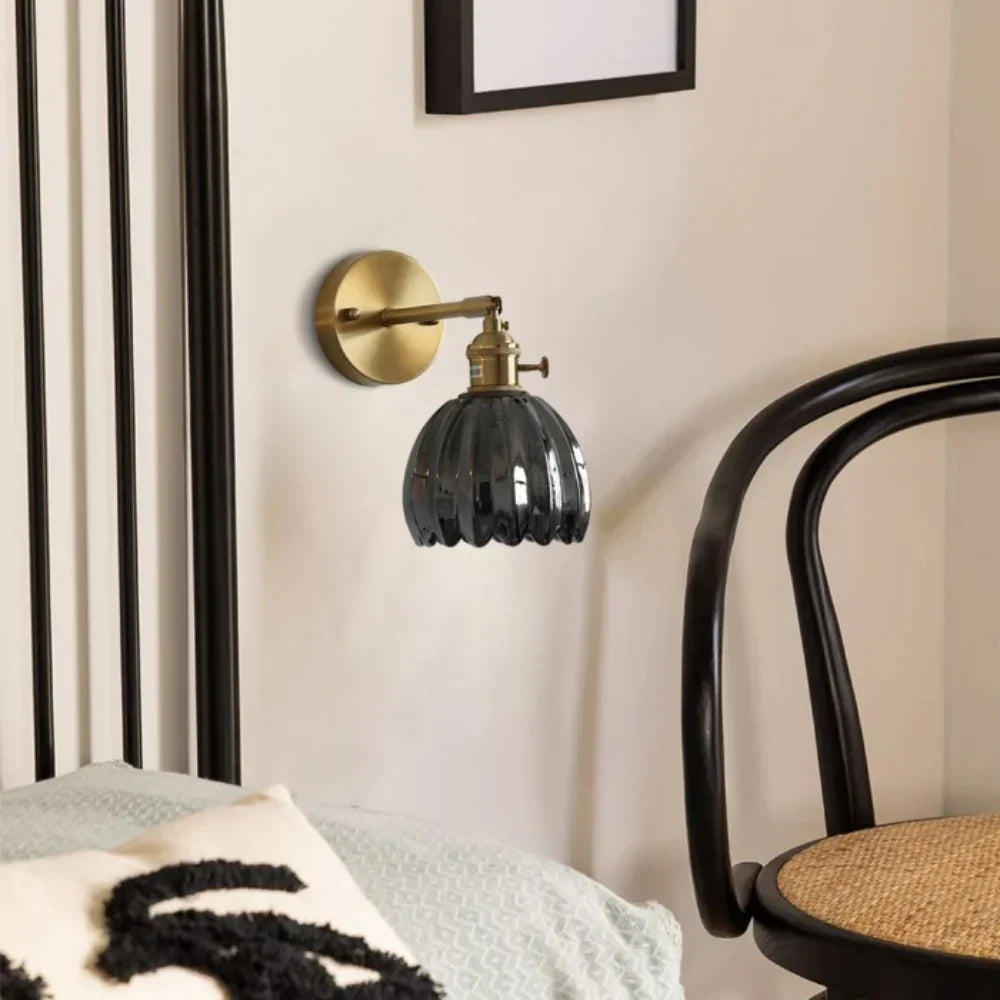 Moktan Sabai Vintage Brass Tulip Glass Wall Sconce 1-Light Classic Wall Light