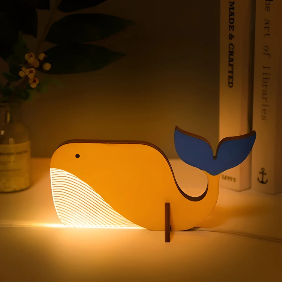 Moktan Sabai Nordic Wooden Animal LED Table Lamp Warm White USB Bedside Desk Decor Whale (20x10cm) CA & US - 120 Volts