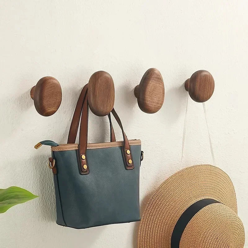 Moktan Sabai Minimalist Wooden Pebble Wall Hooks Set of 4