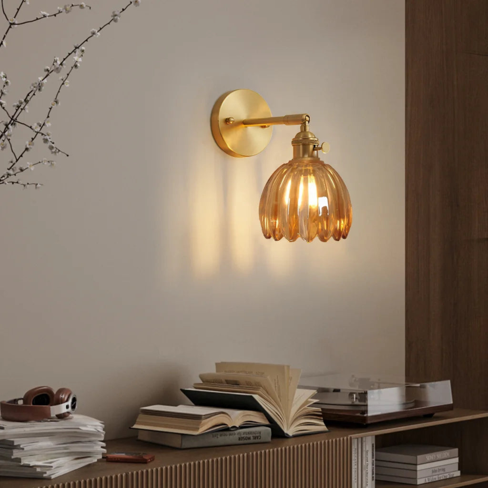 Moktan Sabai Vintage Brass Tulip Glass Wall Sconce 1-Light Classic Wall Light