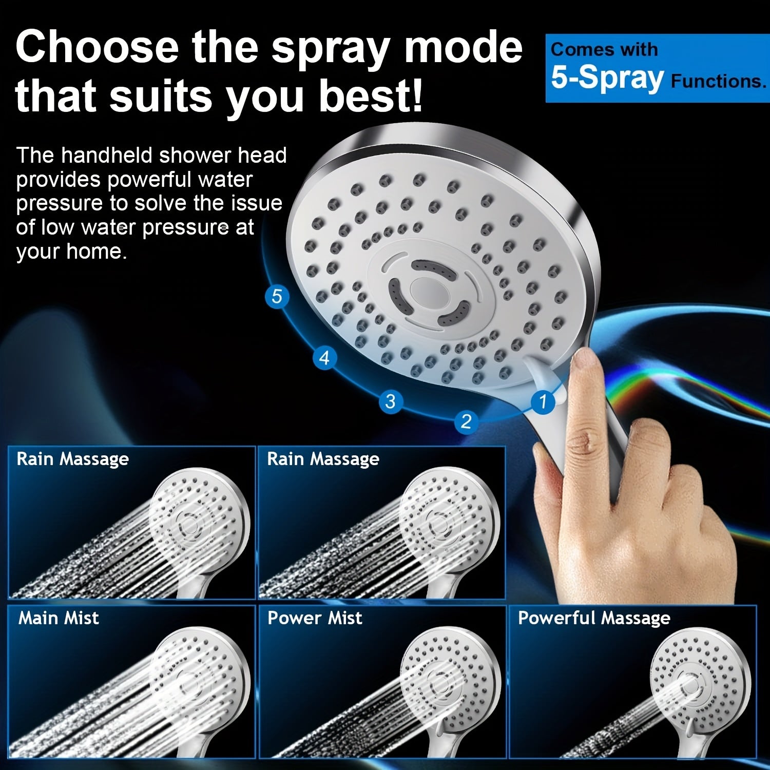8 Rainfall Shower Head Combo – High Pressure, Handheld, 5 Settings, Extension Arm - Moktan Sabai