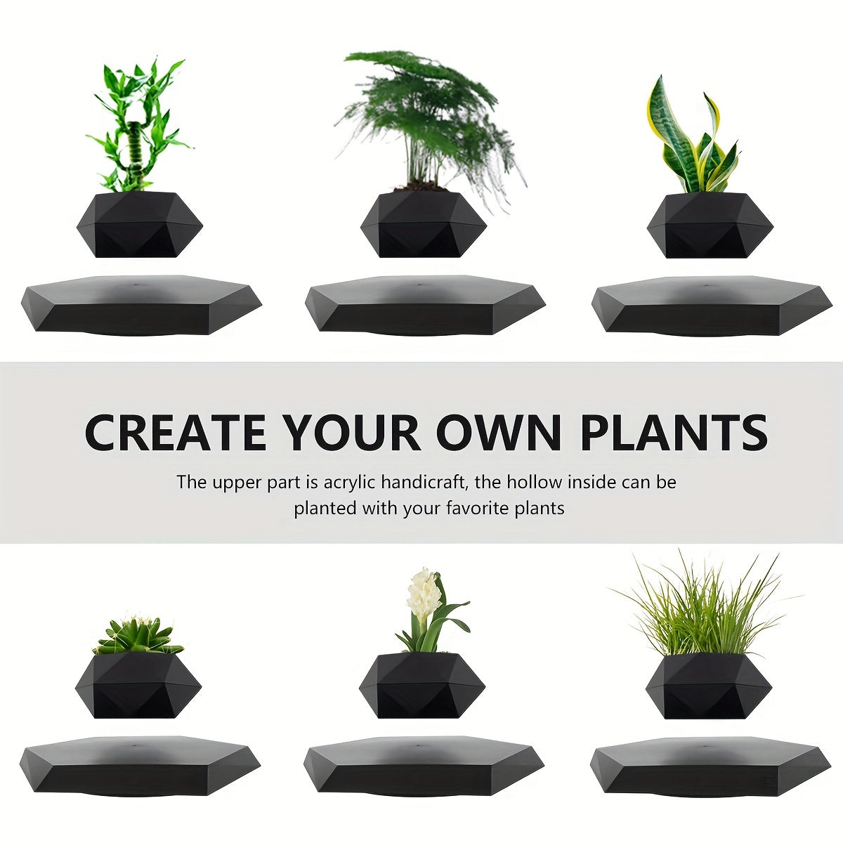 Moktan Sabai Magnetic Levitating Plant Pot – Rotating Floating Geometric Bonsai Planter Indoor