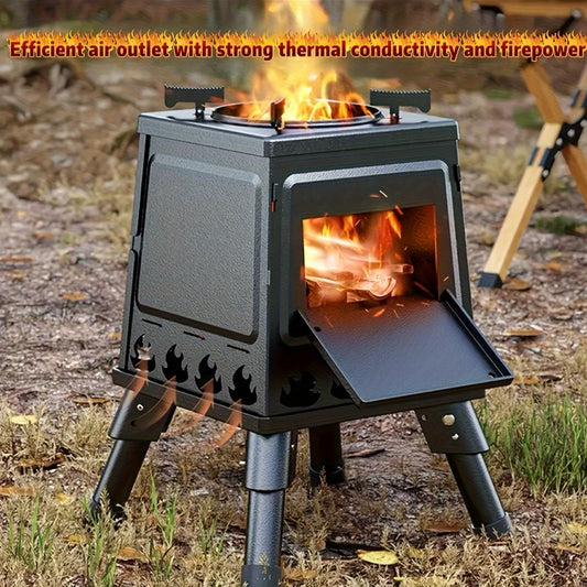 Portable Cast Iron Wood Burning Camp Stove for Outdoor Cooking, Hiking & Camping