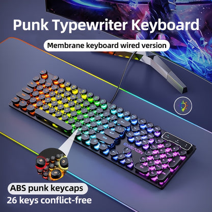 Retro RGB Gaming Keyboard with Round Keycaps, Wired USB Typewriter Keyboard, 104-Key