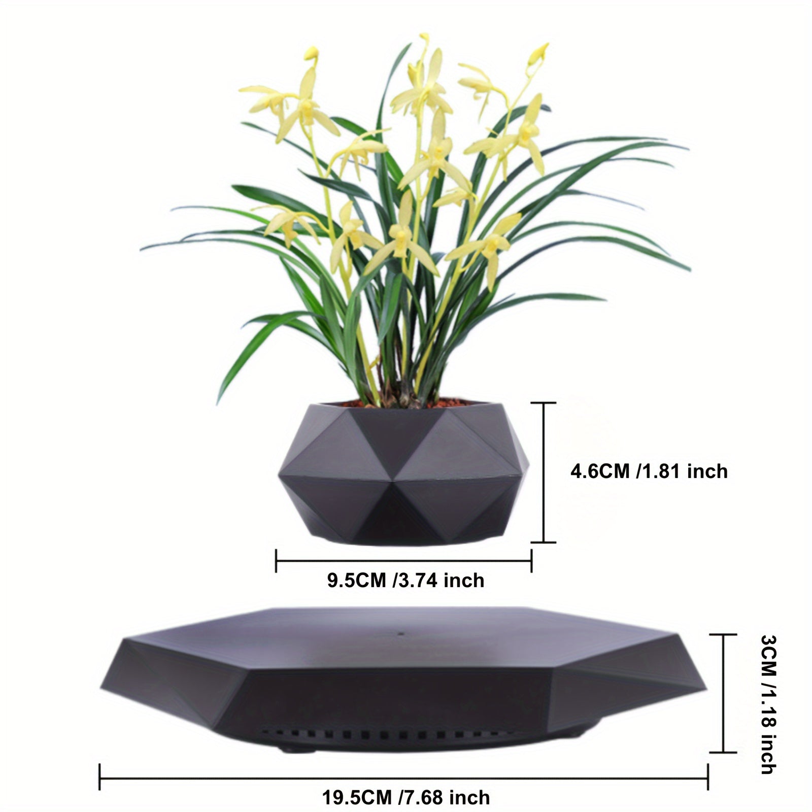Moktan Sabai Magnetic Levitating Plant Pot – Rotating Floating Geometric Bonsai Planter Indoor