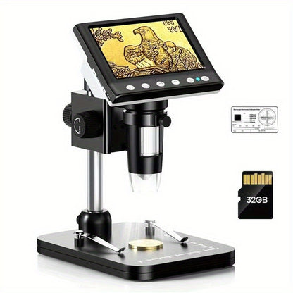 4.3" LCD Digital Microscope 1000X with Screen, USB, LED, for Coins & Windows PC