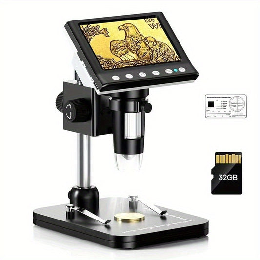 4.3" LCD Digital Microscope 1000X with Screen, USB, LED, for Coins & Windows PC