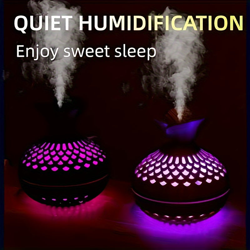 Moktan Sabai Wood Grain USB Humidifier – Essential Oil Diffuser & Lamp for Desk or Bedroom