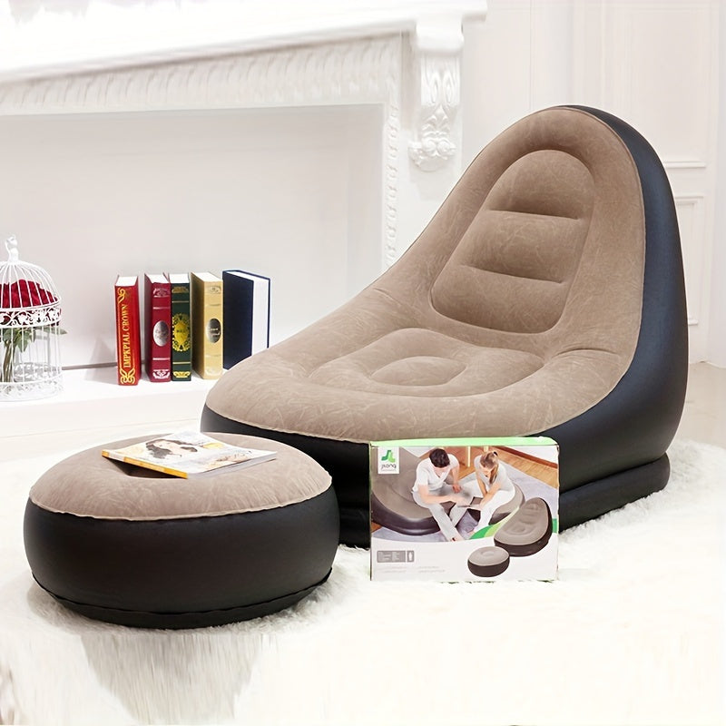 Adult Inflatable Recliner with Foot Stool – Foldable Air Sofa, Portable Chair