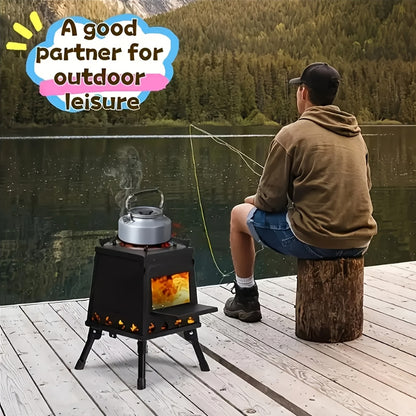 Portable Cast Iron Wood Burning Camp Stove for Outdoor Cooking, Hiking & Camping
