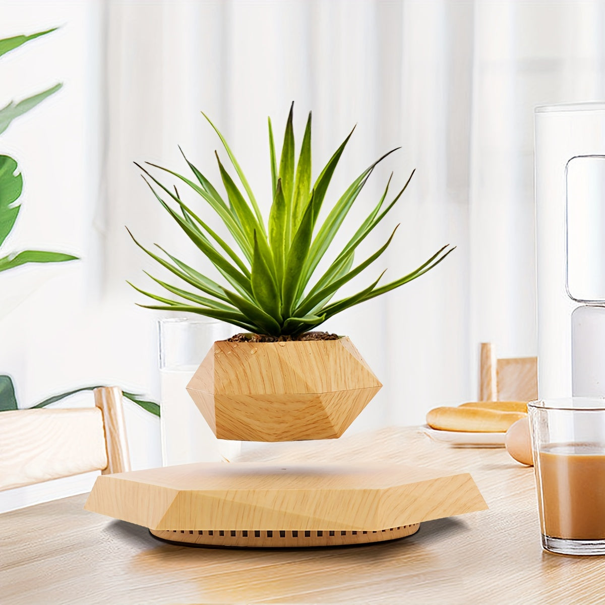Moktan Sabai Magnetic Levitating Plant Pot – Rotating Floating Geometric Bonsai Planter Indoor