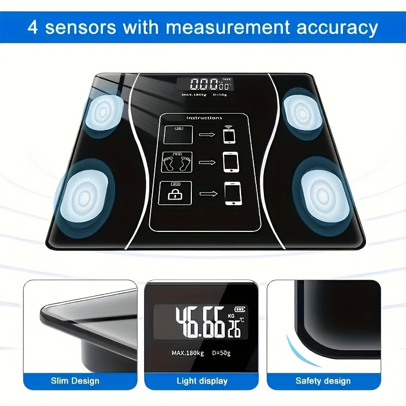 Digital Bathroom Scale with Backlit LED Display, Tempered Glass, 400lb/180kg Capacity