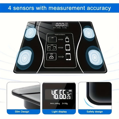 Digital Bathroom Scale with Backlit LED Display, Tempered Glass, 400lb/180kg Capacity