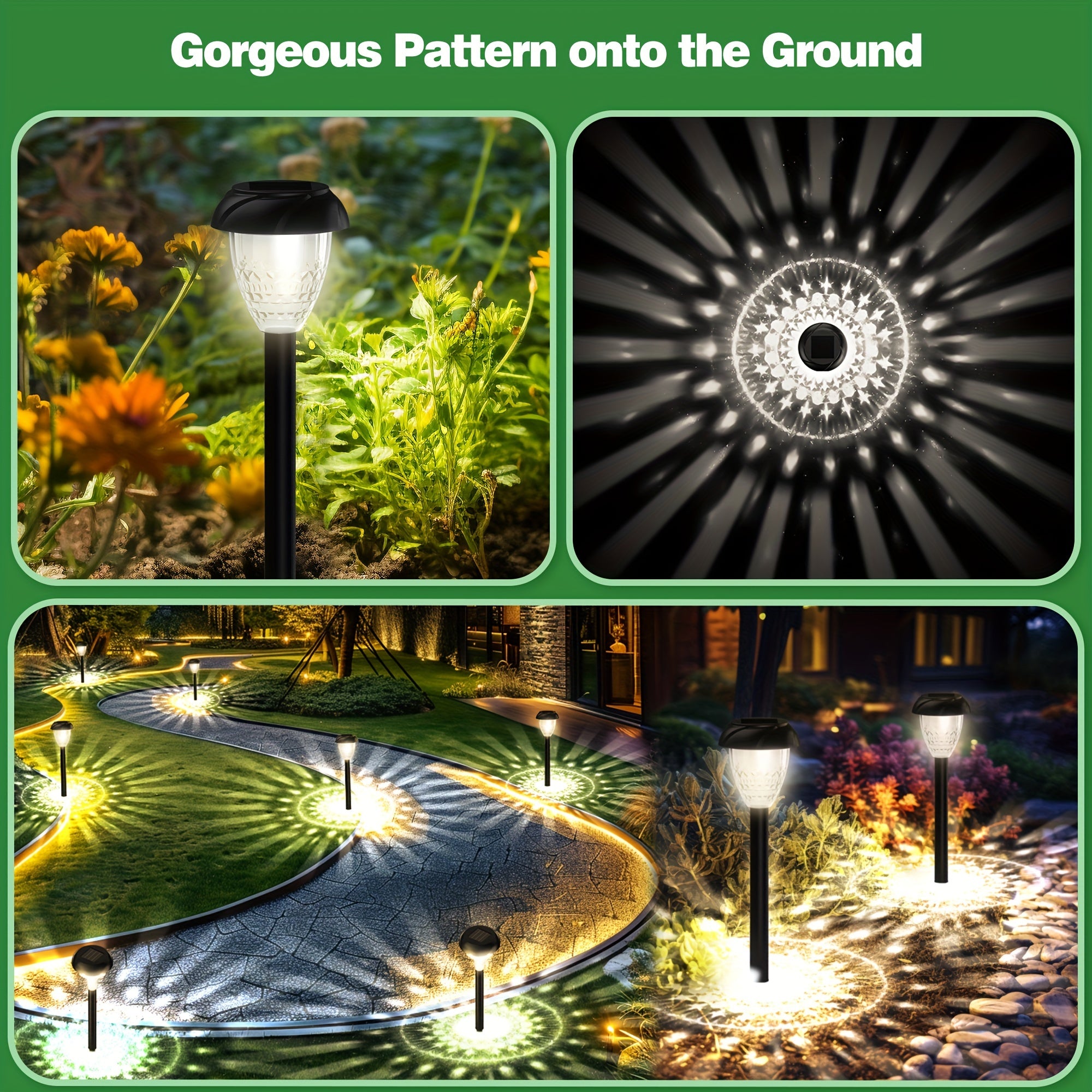 Moktan Sabai 10-Pack Solar Pathway Lights – Bright White LED, Auto On/Off, Mandala Pattern Moktan Sabai