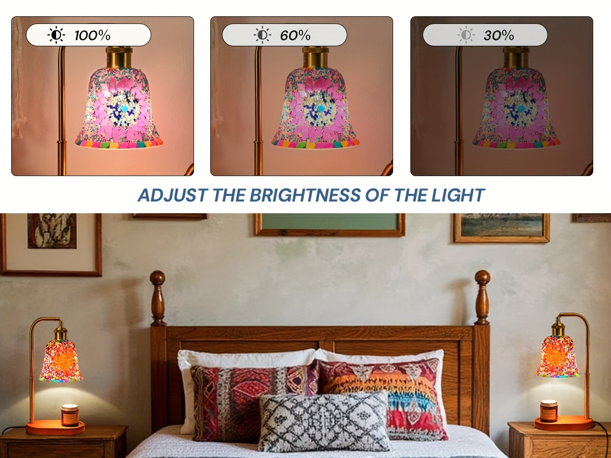 Moktan Sabai Turkish Mosaic Candle Lamp – Dimmable Glass Table Light for Bedroom & Holidays
