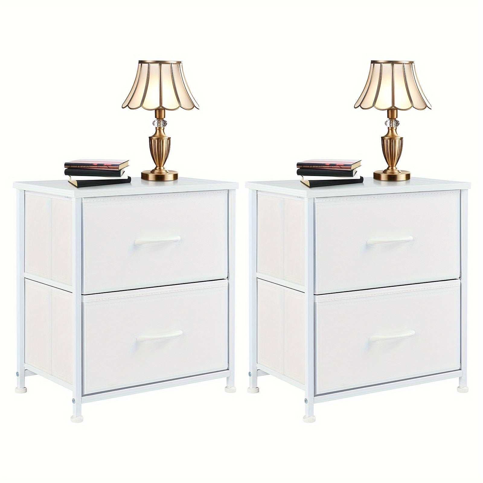 Moktan Sabai Set of 2 Nightstands with Drawers, Small End Tables with Storage for Bedroom & Office 2P White