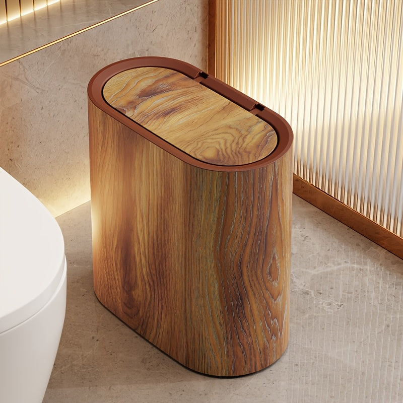 Moktan Sabai Marble Bathroom Trash Can with Lid Oval Small Kitchen Garbage Bin Imitation Wood Grain