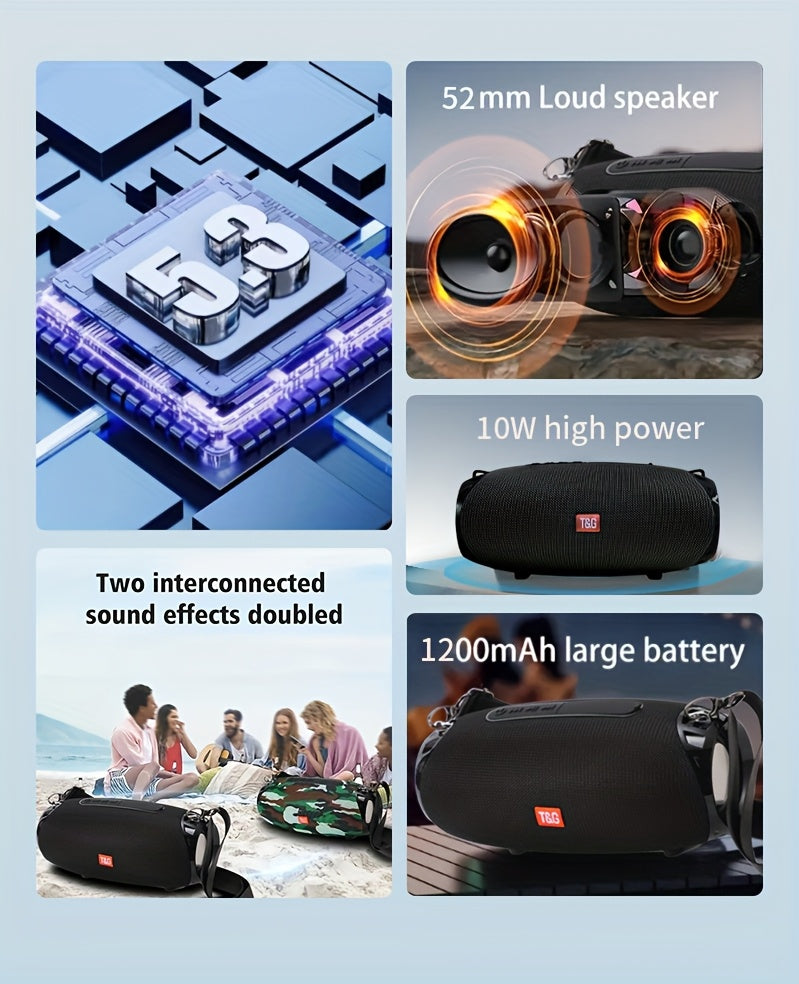 Portable Bluetooth Speaker with TWS Stereo, FM, USB/TF Card, Mic, Hi-Res Audio