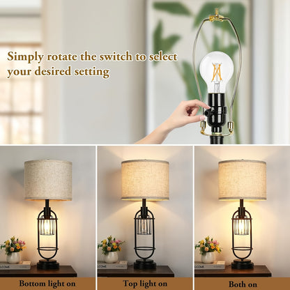 Farmhouse Table Lamps Set of 2, 29" Tall, USB, 2-Light Bedside Lamps, E26