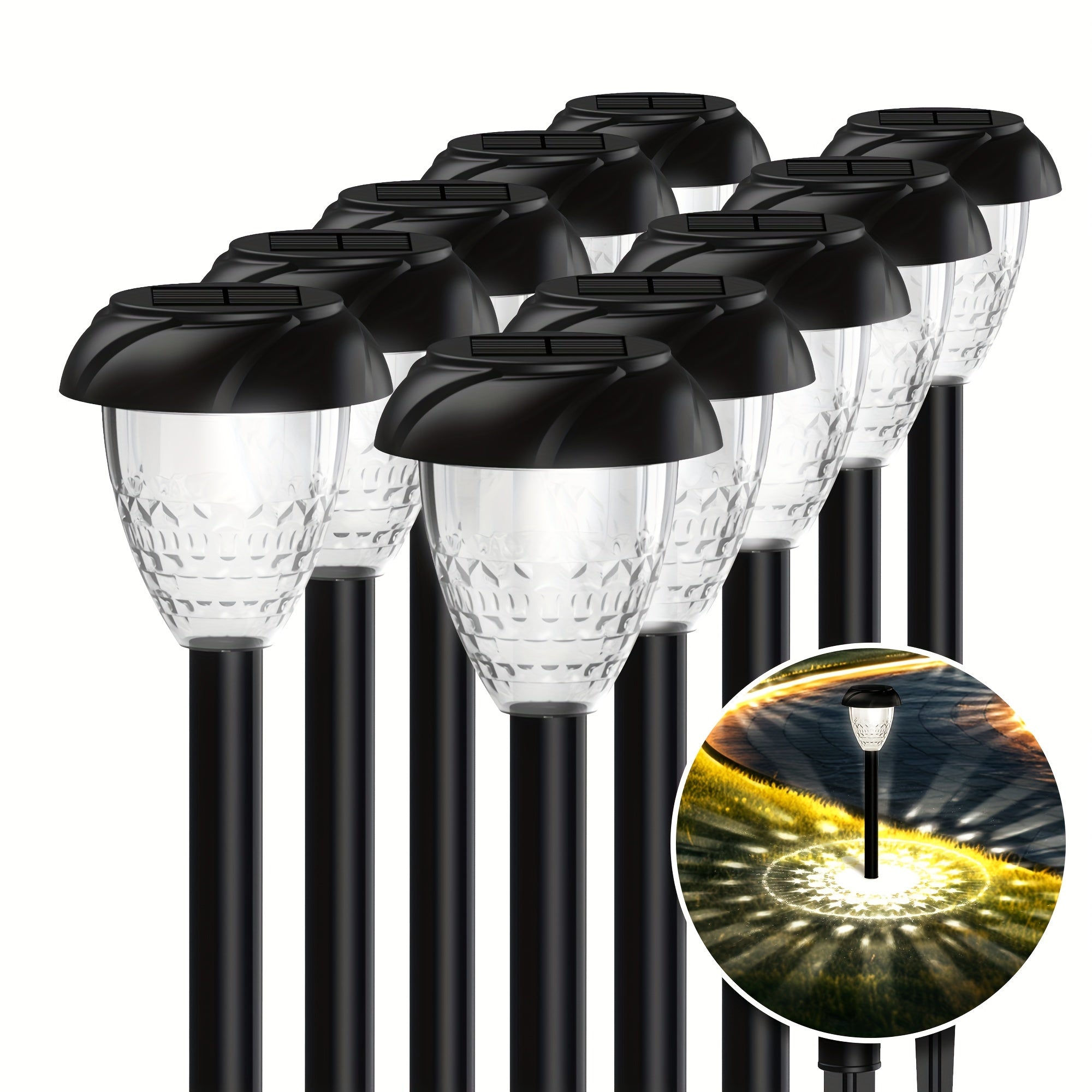 Moktan Sabai 10-Pack Solar Pathway Lights – Bright White LED, Auto On/Off, Mandala Pattern Moktan Sabai