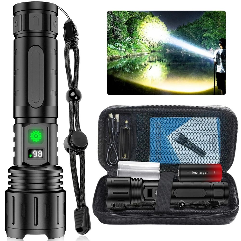 Moktan Sabai Rechargeable LED Flashlight | High Lumen Zoomable Torch with LCD Power Display
