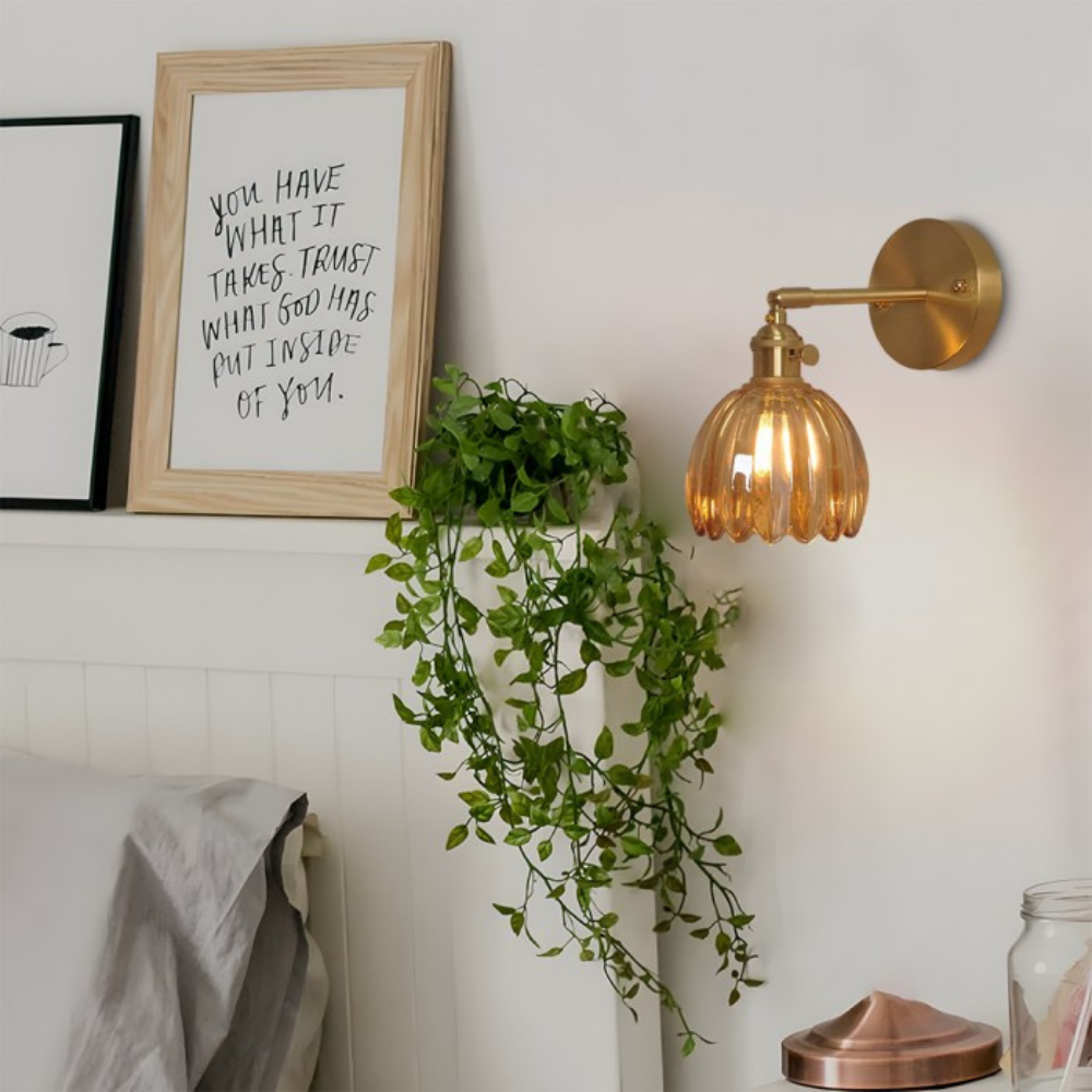 Moktan Sabai Vintage Brass Tulip Glass Wall Sconce 1-Light Classic Wall Light