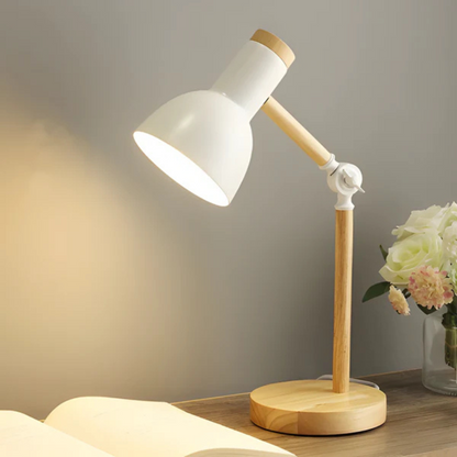 Modern Wood & Metal Adjustable LED Table Lamp E27 Bedside Desk Light