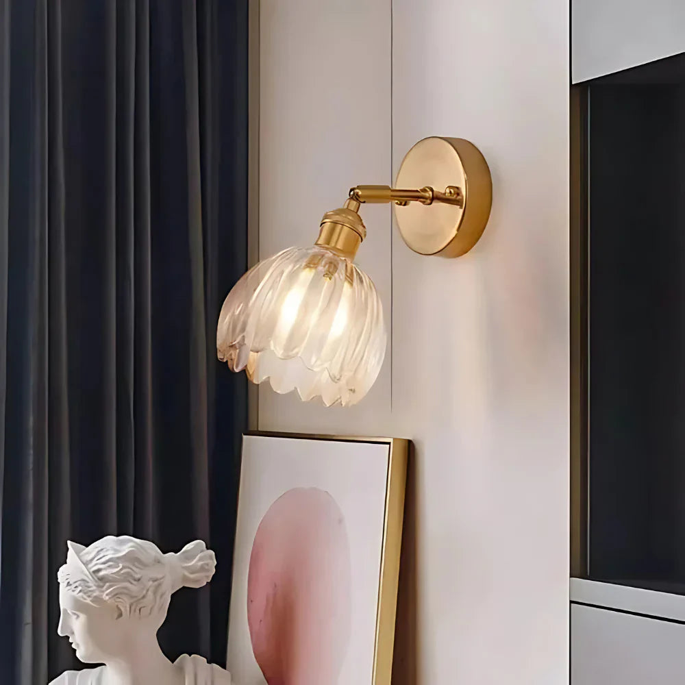 Moktan Sabai Vintage Brass Tulip Glass Wall Sconce 1-Light Classic Wall Light